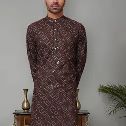 Jompers Men Geometric Flared Sleeves Sequinned Kurta-43