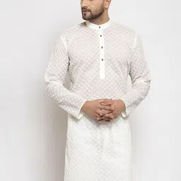 Jompers Men Cream-Coloured Chikankari Embroidered Kurta-picture-24