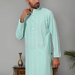 Jompers Men Geometric Thread Work Anarkali Kurta image 3