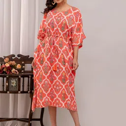 A&K Geometric Printed Flared Sleeves Calf Length Kaftan Kurta image 4