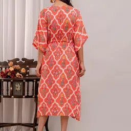 A&K Geometric Printed Flared Sleeves Calf Length Kaftan Kurta image 5