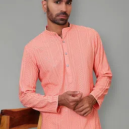 Jompers Men Geometric Thread Work Kurta image 3