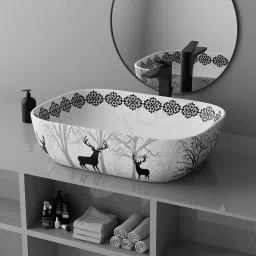 Ultra Premium Ceramic Counter top basin (18x13x5) 1111 Deer Table Top Basin-image-25