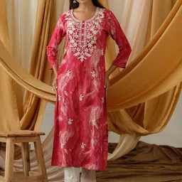Sangria Abstract Printed and Embroidered Straight Kurta-14