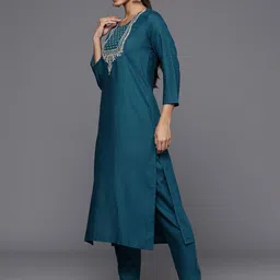 KALINI Ethnic Motifs Yoke Design Sequinned Kurta With Trousers & Dupatta image 4