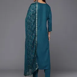 KALINI Ethnic Motifs Yoke Design Sequinned Kurta With Trousers & Dupatta image 5