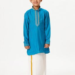 Ramraj Boys Mandarin Collar Straight Kurta With Veshti-13