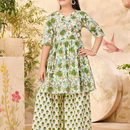 BAESD Girls Floral Printed Gotta Patti Pure Cotton A-Line Kurta with Sharara-image-30