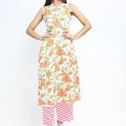 Vishudh Women Off White Floral Printed Kurta with Palazzos-picture-50