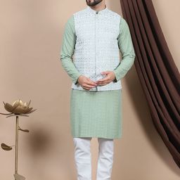 Anouk Green Floral Embroidered Straight Sequinned Pure Cotton Kurta with Churidar-picture-15