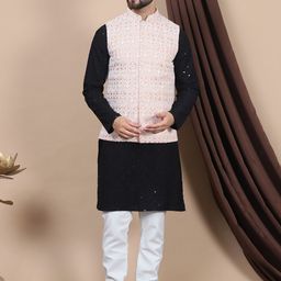 Anouk Black Floral Embroidered Pure Cotton Straight Kurta & Churidar & Nehru Jacket-image-15