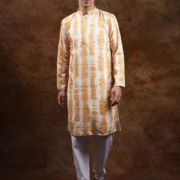 Exotic India Tie-Dye Printed Sequined Mandarin Collar Pure Cotton Kurta with Pyjamas-image-83