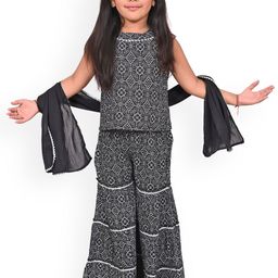 Megha Overseas Girls Bandhani Printed Panelled Gotta Patti Kurta with Sharara & With Dupatta-image-10