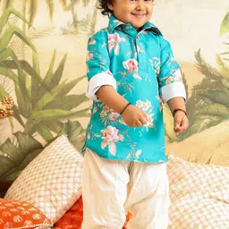 VASTRAMAY Boys Floral Printed Shirt Collar Long Sleeve Kurta Set-17