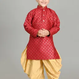 Cae Boys Floral Embroidered Regular Thread Work Dupion Silk Kurta with Dhoti Pants-0