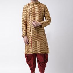DEYANN Men Brown & Maroon Ethnic Motifs Printed Dupion Silk Kurta with Patiala-picture-30