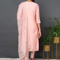 KALINI Ethnic Motifs Embroidered Regular Thread Work Kurta with Trousers & With Dupatta image 4