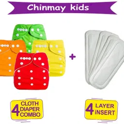 Combo of Reusable Baby Washable Cloth Diaper Nappy with Multi Layered Micro- Fibre Baby Insert Pads(Set of 4) (Multi- Colour)-33