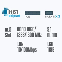ZEBRONICS H61-i5-4GB-FAN LGA 1155Socket ATX Intel H61 Chipset DDR3 Motherboard for Desktop image 5