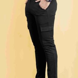 Men Comfort Fit Black Lycra Blend Trousers-image-2