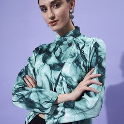 Athena Women Green Smoke Printed Short Coat-image-70