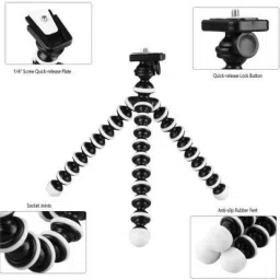 Dg Beex Best High Pitch PLastic Clip Collar Mic With Gorilla Mini Tripod flexible Portable mini tripod with selfie tripod Mobile Attachment Holder Perfect Mono-pod with Gorilla Stand for DSLR & Action Three-Dimension ( Youtube Videos , Insta Reels , Vlogging & Many More ) (White & Black) Tripod Kit image 3