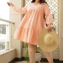 NANGALIA RUCHIRA Women Solid V-Neck Cotton Empire Dress-image-83