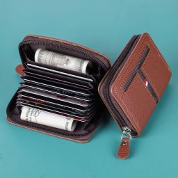 Men & Women Brown Genuine Leather RFID Card Holder-image-51
