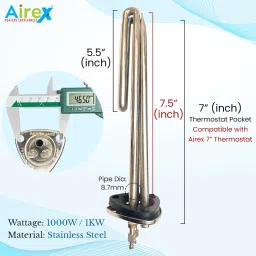 airex Triangle Geyser Element 1000 W With 7 Inch Thermostat Temperature Sensor 1000 W Shock Proof Immersion Heater Rod image 2