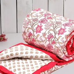 RRC Pink & Cream Floral Printed AC Room 210 GSM Double Bed Comforter-image-45