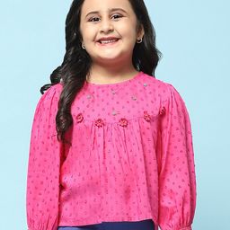 Biba Girls Magenta Self Design Puff Sleeve Regular Top-picture-9