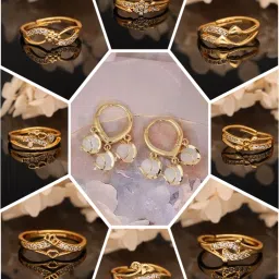Gold Plated 8 Rings Brass Diamond Gold Plated Ring-19