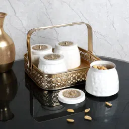 amaya decors Gold & White Basket With Jar Set of 4-picture-33