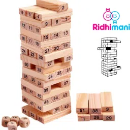 Zenga Wooden Building Blocks Tumbling Tower | Wooden 48 Blocks Stacking Toy-5