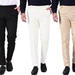 Pack of 3 Men Regular Fit Multicolor Viscose Rayon Trousers-image-91