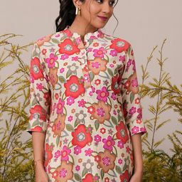 Libas Floral Printed Mandarin Collar A-Line Kurti-picture-56