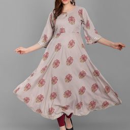 V TRADITION Beige & Multicoloured Floral Printed Gotta Patti Gotta Patti Anarkali Kurti-picture-6
