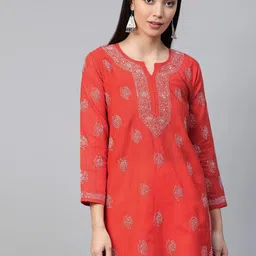 ADA Ethnic Motifs Embroidered Lucknow Chikankari Pure Cotton Kurti-picture-40