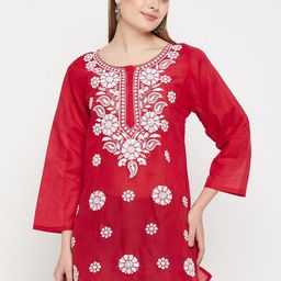 TULIP 21 Floral Embroidered Chikankari Pure Cotton Chikankari Straight Kurti-image-73