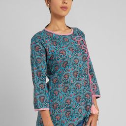 aturabi Women Blue & Pink Floral Printed Pure Cotton Kurti-picture-12