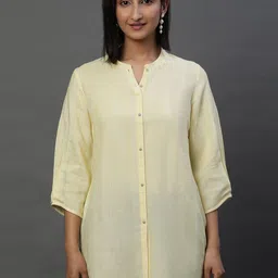 AURELIA Geometric Woven Design Mandarin Collar Straight Kurti-9
