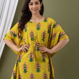 Mialo fashion Floral Printed Round Neck Kimono Sleeve Kaftan Kurti-image-35