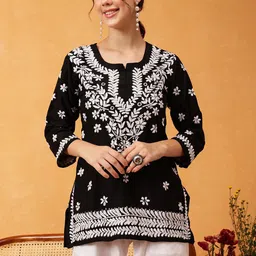 ADA Women Ethnic Motifs Embroidered Chikankari Kurti-image-85