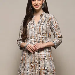 Biba Abstract Printed Mandarin Collar Straight Kurti-picture-45