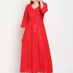 KALINI Women Ethnic Motifs Embellished Sequined Cotton Anarkali Kurta-picture-3