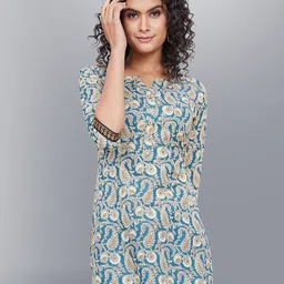 Jevi Prints Teal Blue Paisley Printed Pure Cotton Kurti-picture-28