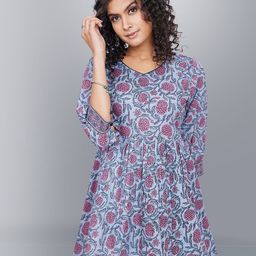 Jevi Prints Ethnic Motifs Printed V-Neck Pure Cotton Pleated Kurti-picture-10