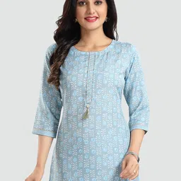 Saree Swarg Blue Floral Printed Kurti-image-18