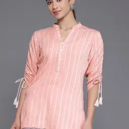 Libas Striped Mandarin Collar Kurti-image-52
