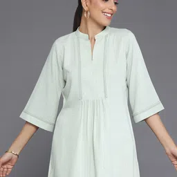 Libas Striped Mandarin Collar Lace Straight Kurti-image-39